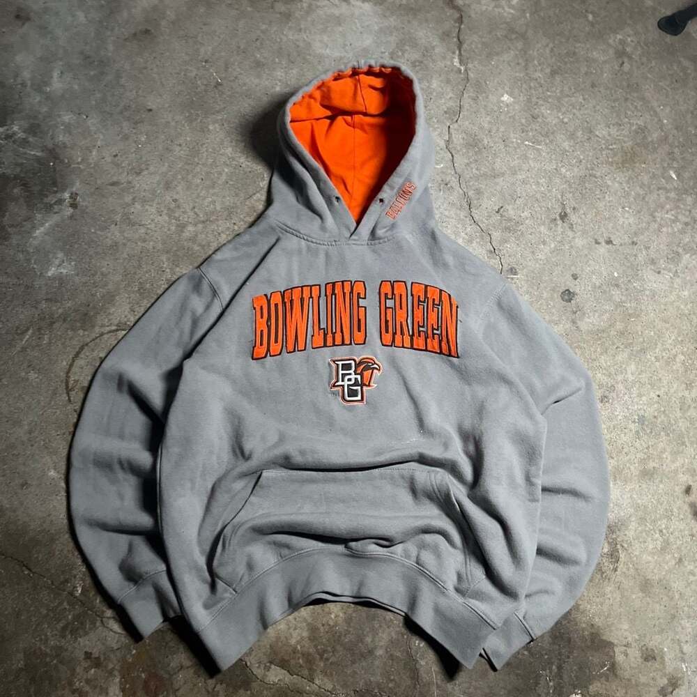 Y2K Stadium Athletics Bowling Green Falcons Hoodie Gray Orange Men's Size M